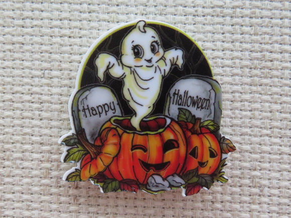 First view of Smaller Ghost in a Pumpkin Patch Needle Minder.
