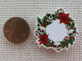 Second view of Poinsettia Skull Wreath Needle Minder.