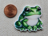 Second view of Sitting Green Frog Needle Minder.