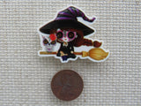Second view of Sugar Skull Witch with an Owl Needle Minder.