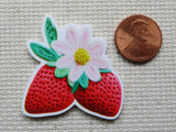 Second view of A Pair of Strawberries with a White Flower Needle Minder.