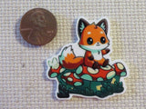 Second view of Fox Sitting on Toadstools Needle Minder.