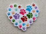 First view of Colorful pawprints making up this gorgeous heart minder for all of the pet parents out there.