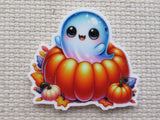First view of Ghost in a Pumpkin Needle Minder.