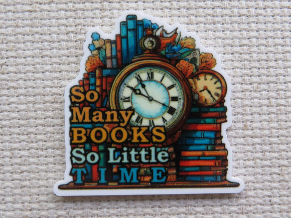 Minder with a clock and book design, featuring the text 'So Many Books So Little Time'.
