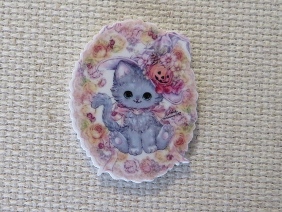 First view of Fall Gray Kitty Needle Minder.