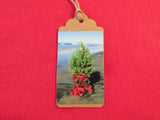 Christmas tree with bells on the beach gift tag.