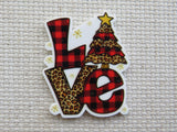 First view of Buffalo Plaid L O V E with a Christmas tree as the O Needle Minder.
