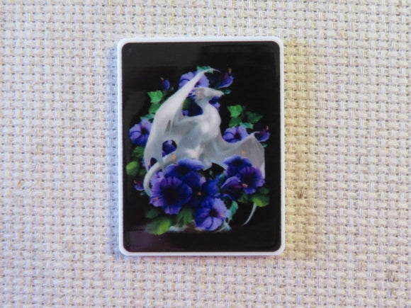 First view of White Dragon and Purple Flowers Needle Minder.