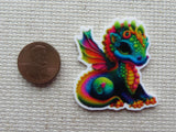 Second view of Rainbow Green Dragon Needle Minder.