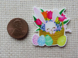 Second view of Bunny in a Tulip Basket Needle Minder.