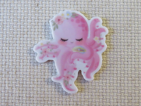 First view of light pink octopus Needle Minder.