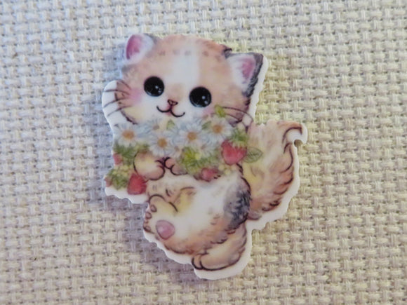 First view of Tabby Cat Bringing Flowers Needle Minder.