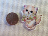 Second view of Tabby Cat Bringing Flowers Needle Minder.