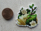 Second view of White Rose Teacup Needle Minder.