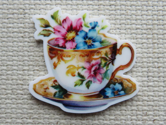 First view of Beautiful Floral Teacup Needle Minder.