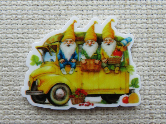 First view of Yellow Gnome Bus Needle Minder.