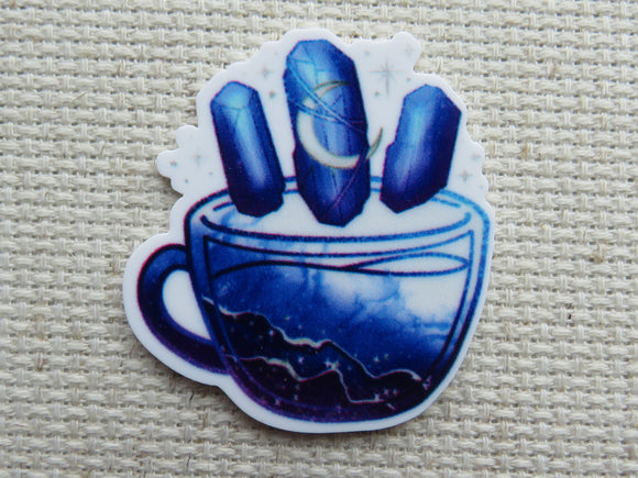 First view of Blue Crystal Teacup Needle Minder.