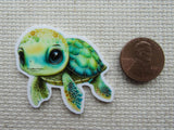 Second view of Green Baby Turtle Needle Minder.