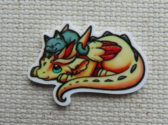 First view of Yellow Dragon with a Sleeping Kitty Needle Minder.