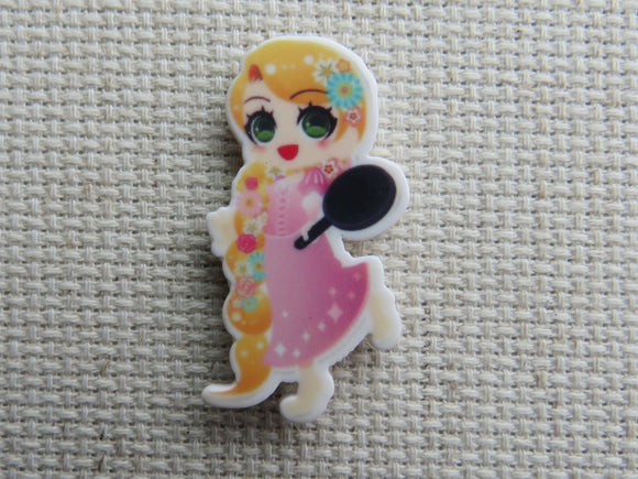 First view of Small Rapunzel with her Frying Pan Needle Minder.
