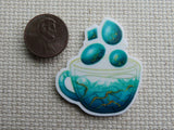 Second view of Turquoise Teacup Needle Minder.