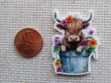 Second view of Cute Highland Cow in a Bucket Needle Minder.