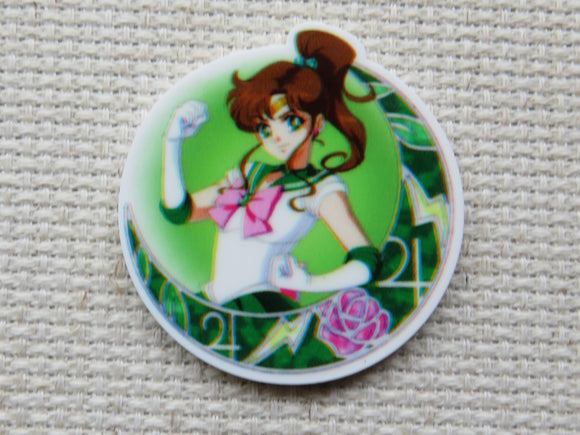 First view of green anime circle Needle Minder.