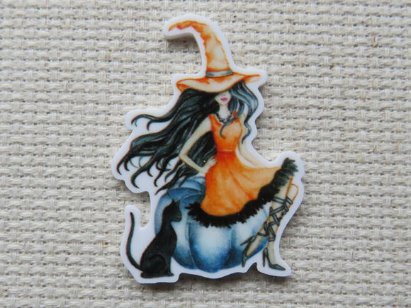 First view of Orange Witch with a Black Cat Needle Minder.