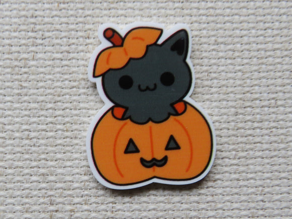 First view of Adorable Black Kitty in a Pumpkin Needle Minder.