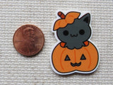 Second view of Adorable Black Kitty in a Pumpkin Needle Minder.