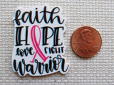 Second view of Faith Hope Pink Ribbon Needle Minder.