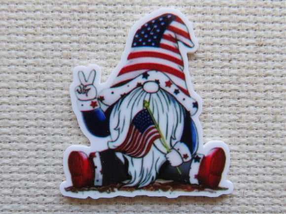 First view of Sitting Patriotic Gnome Needle Minder.