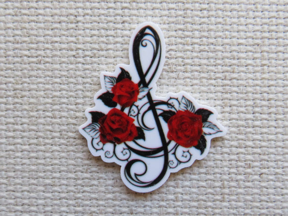 First view of Red Rose Treble Clef Needle Minder.