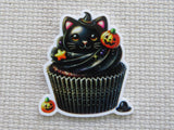 Halloween-themed cupcake minder with black cat design.