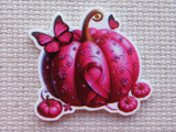 Decorative pink pumpkin minder with butterflies and flowers 