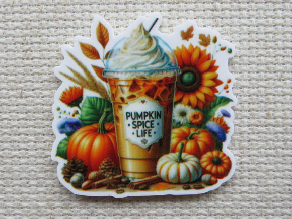 Minder with a pumpkin spice latte design featuring pumpkins, sunflowers, and the text 'Pumpkin Spice Life' .
