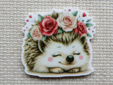 Minder of a hedgehog with floral crown.