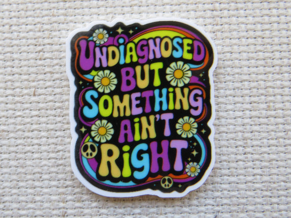 Colorful minder with text 'undiagnosed but something ain't right' on a textured background