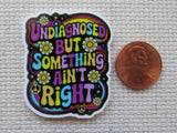 Colorful minder with text 'undiagnosed but something ain't right' next to a penny on a textured surface
