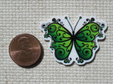 Second view of Green Swirl Butterfly Needle Minder.