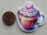 Second view of Yummy Looking Cup of Coffee/Cocoa with a Pink Heart Needle Minder.