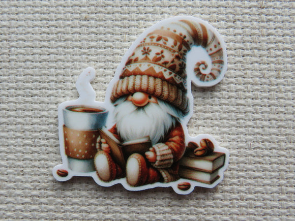 First view of Book Reading Coffee Gnome Needle Minder.