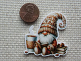 Second view of Book Reading Coffee Gnome Needle Minder.