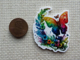 Second view of Colorful Rainbow Butterfly Needle Minder.