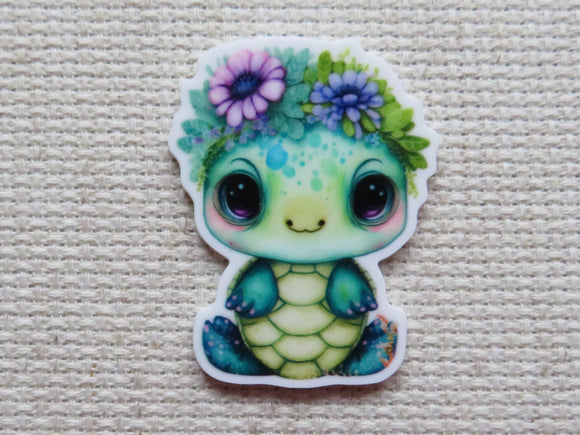 First view of Sitting Floral Turtle Needle Minder.