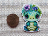 Second view of Sitting Floral Turtle Needle Minder/