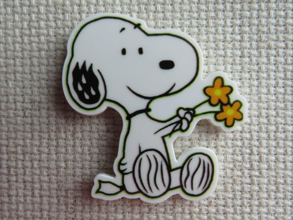 First view of Snoopy with Yellow Flowers Needle Minder.
