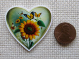 Second view of Sunflowers and Butterflies in a Heart Needle Minder.