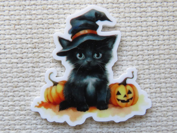 First view of Cute Black Cat Sitting with Pumpkins Needle Minder.